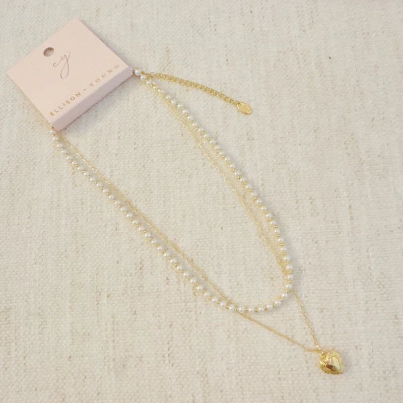 Pearls and Heart Locket Layered Necklace