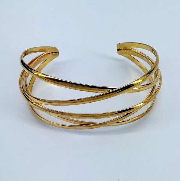 Stunning Gold Crossed Metal Cuff Bracelet - Elevate Your Style Today!