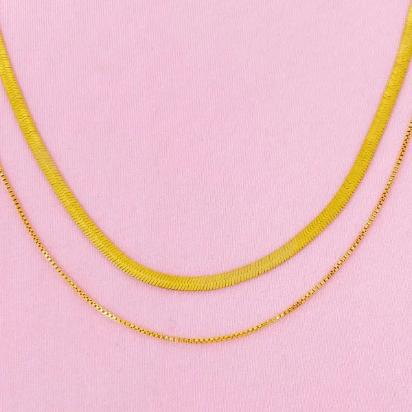 Layered 18K Gold Herringbone Chain Necklace - Elevate Your Style Today!
