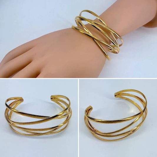 Stunning Gold Crossed Metal Cuff Bracelet - Elevate Your Style Today!