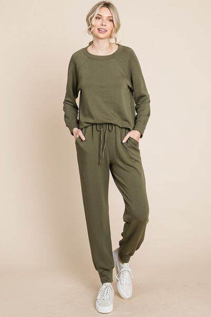 Super Lady round Neck Raglan Sleeve Top and Pants Lounge Set