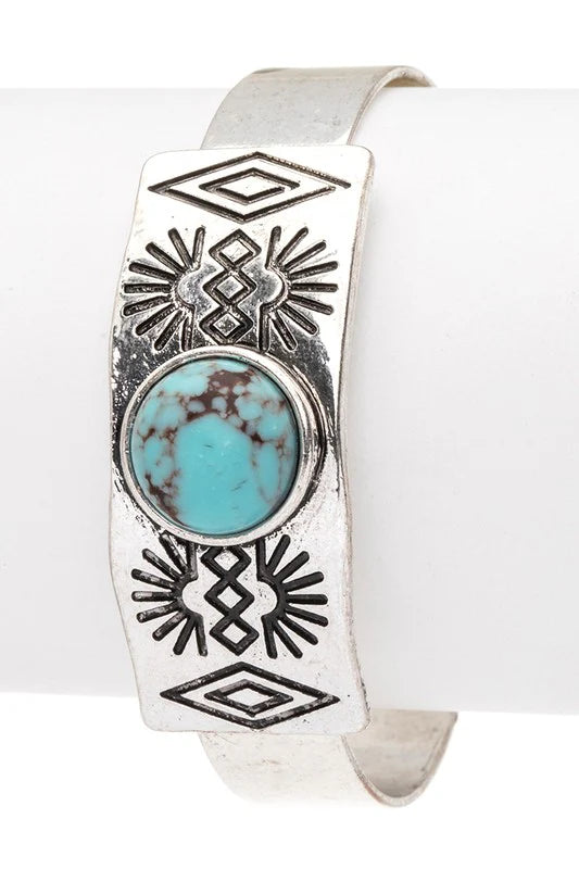 Gorgeous 3-Stone Pave Engraved Western Open Cuff - Limited Stock, Grab Yours Now!