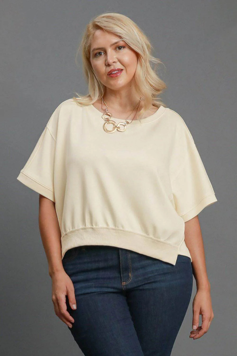 Umgee Full Size Lightweight Cropped Sweatshirt plus Size