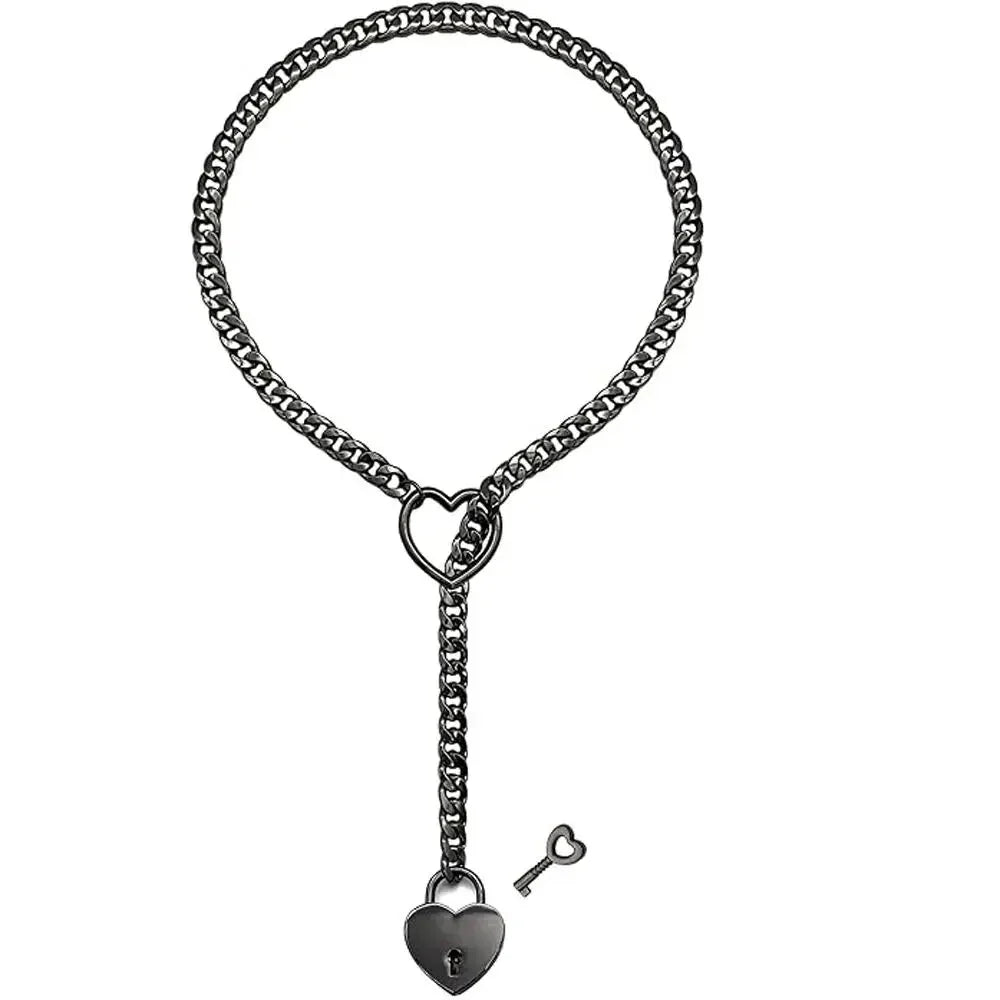 Adjustable Punk Rock Heart O-Ring Necklace – Stylish Cuban Chain with Key & Heart Lock Pendant, Limited Stock!