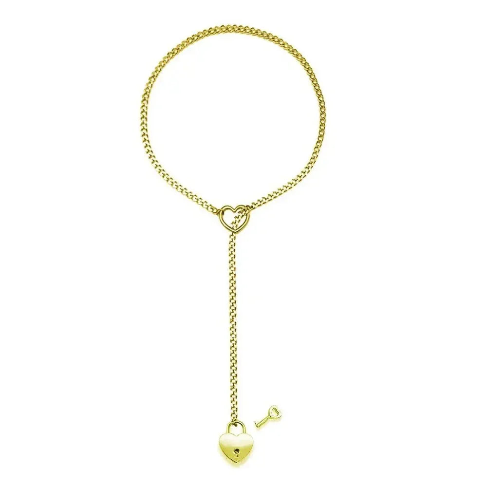 Adjustable Punk Rock Heart O-Ring Necklace – Stylish Cuban Chain with Key & Heart Lock Pendant, Limited Stock!
