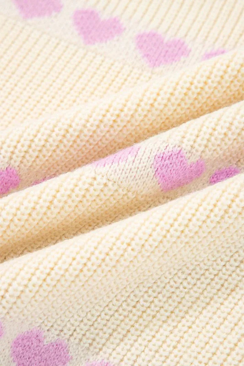 Valentine Heart Ribbed Knit Crewneck Sweater