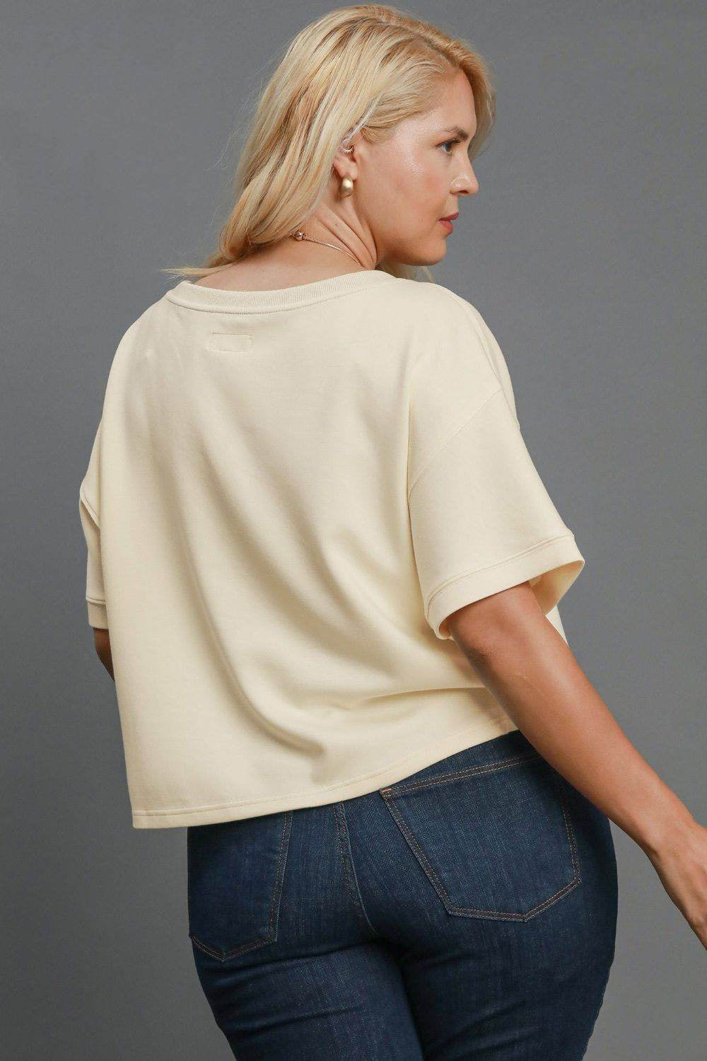 Umgee Full Size Lightweight Cropped Sweatshirt plus Size