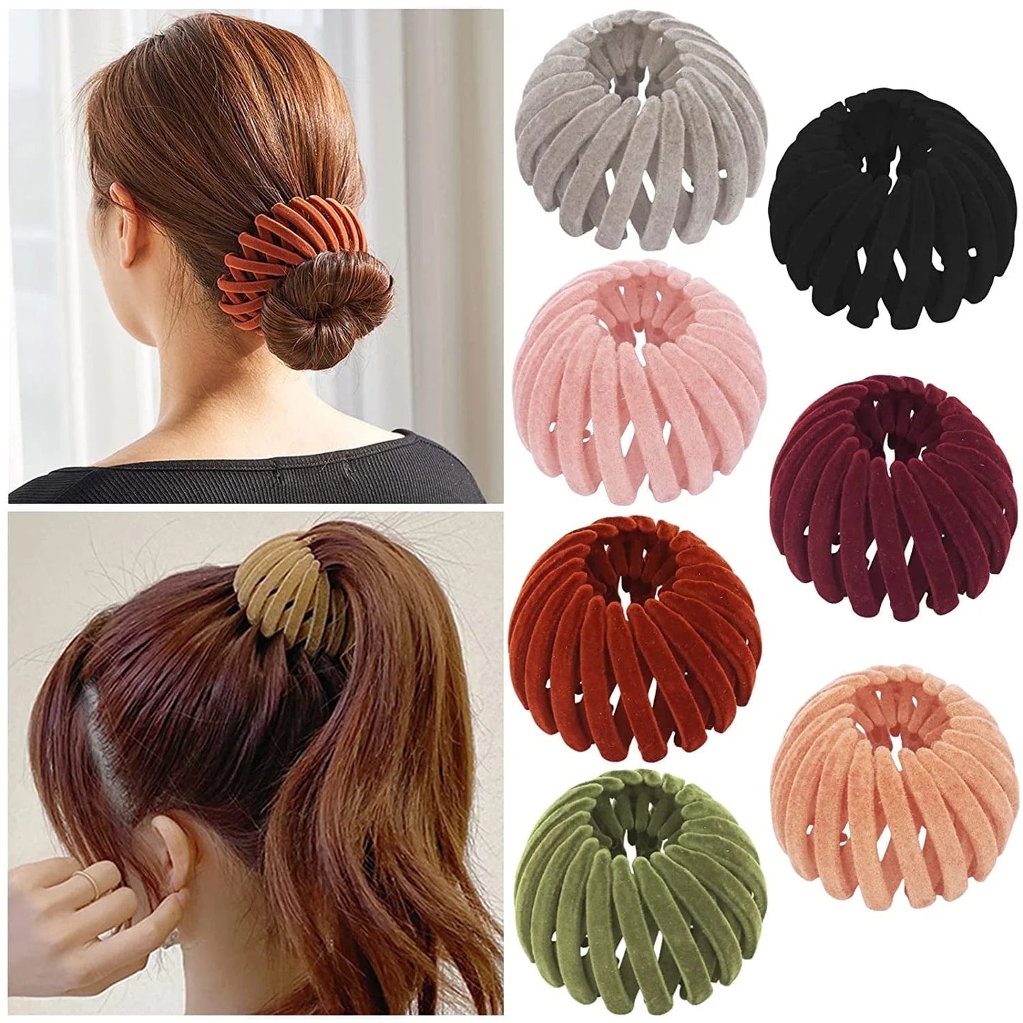 7Pcs Bird Nest Magic Hair Clip,  Lazy Bird'S Nest Plate Hairpin, Expandable Ponytail Holder, Velvet Hair Clips, Hairpin Donut Hair Bun Maker for Women Girls Long Natural Hair Accessories