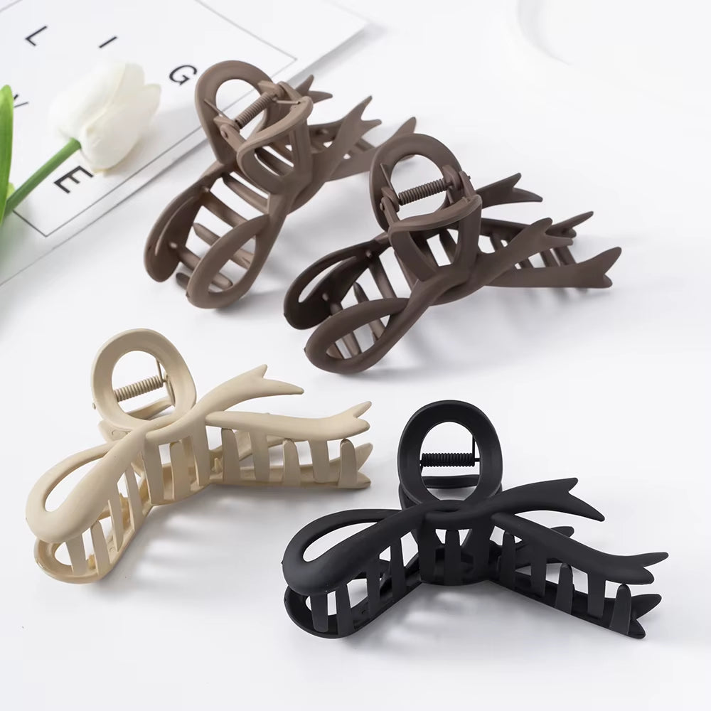 13CM Matte Hair Clips Vintage Ribbon Bow Hair Claws Crab Headwear Hairpins Shark Ponytail for Women Hair Accessories Barrettes