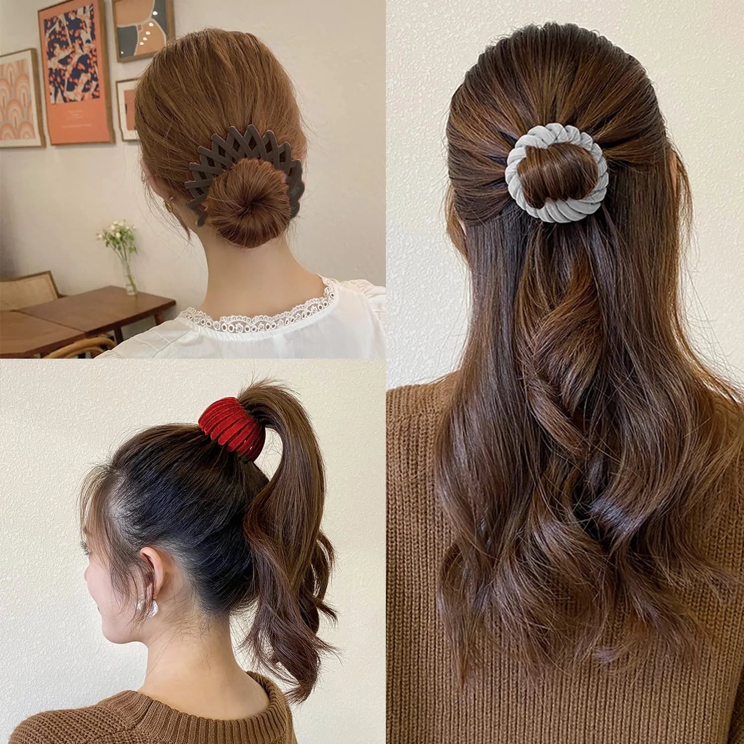7Pcs Bird Nest Magic Hair Clip,  Lazy Bird'S Nest Plate Hairpin, Expandable Ponytail Holder, Velvet Hair Clips, Hairpin Donut Hair Bun Maker for Women Girls Long Natural Hair Accessories