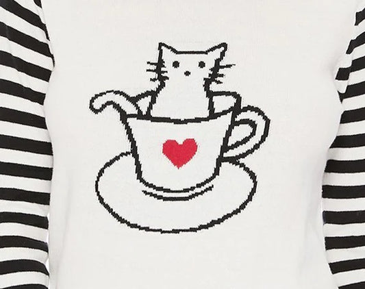 Cute Cat in Cup Jacquard Sweater Top