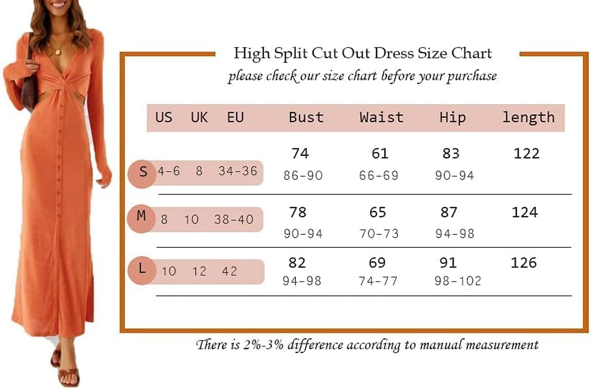 Women'S Long Sleeve Cut Out Dress Knitted High Slit Sexy Long Bodycon Dresses