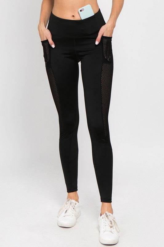 Must-Have Active Jersey Mesh Striped Leggings with 3 Pockets - Grab Yours Before They're Gone!