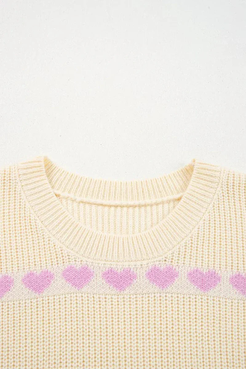 Valentine Heart Ribbed Knit Crewneck Sweater