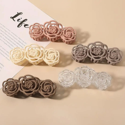 5 Chic Korea Retro Shark Hair Claw Clips - Must-Have Rose Flower Barrettes for Stylish Ponytails!