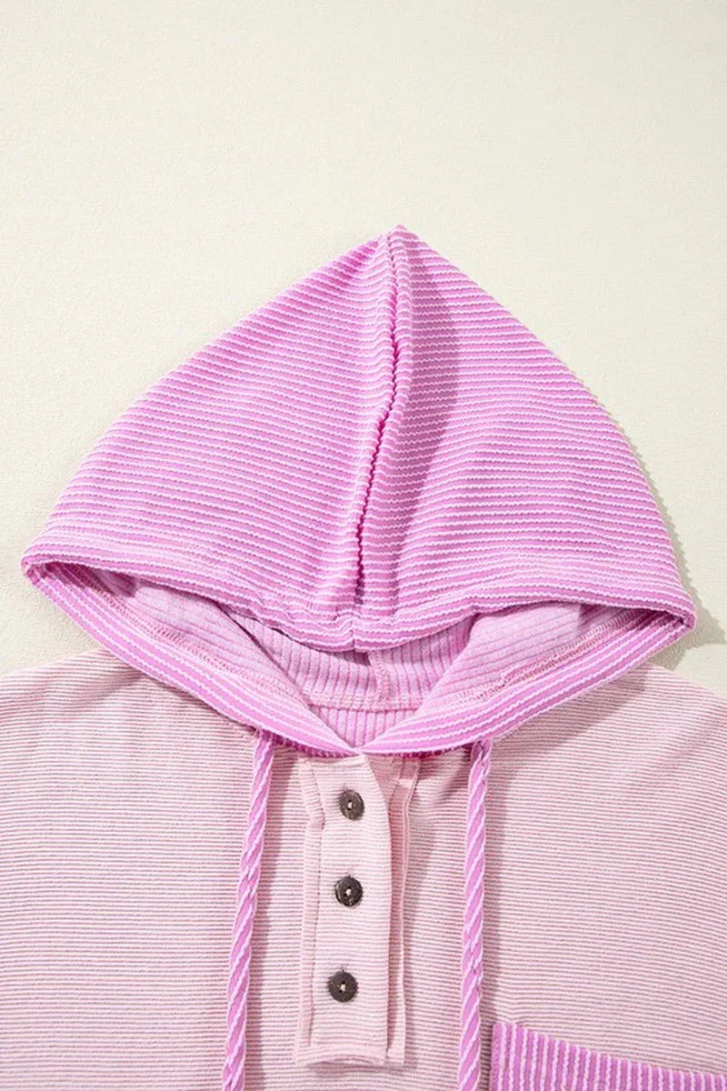 Corded Patch Pocket Drawstring Henley Hoodie