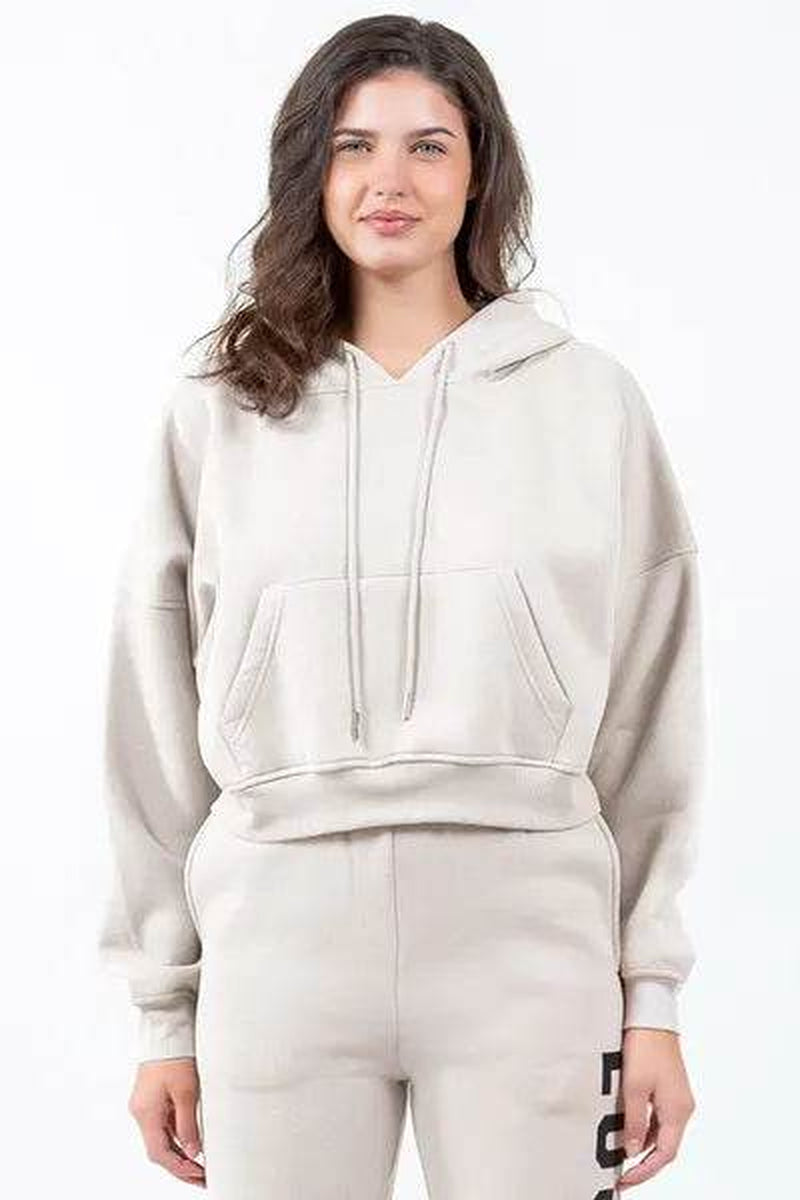 American Bazi Letter Graphic Long Sleeve Drawstring Cropped Hoodie