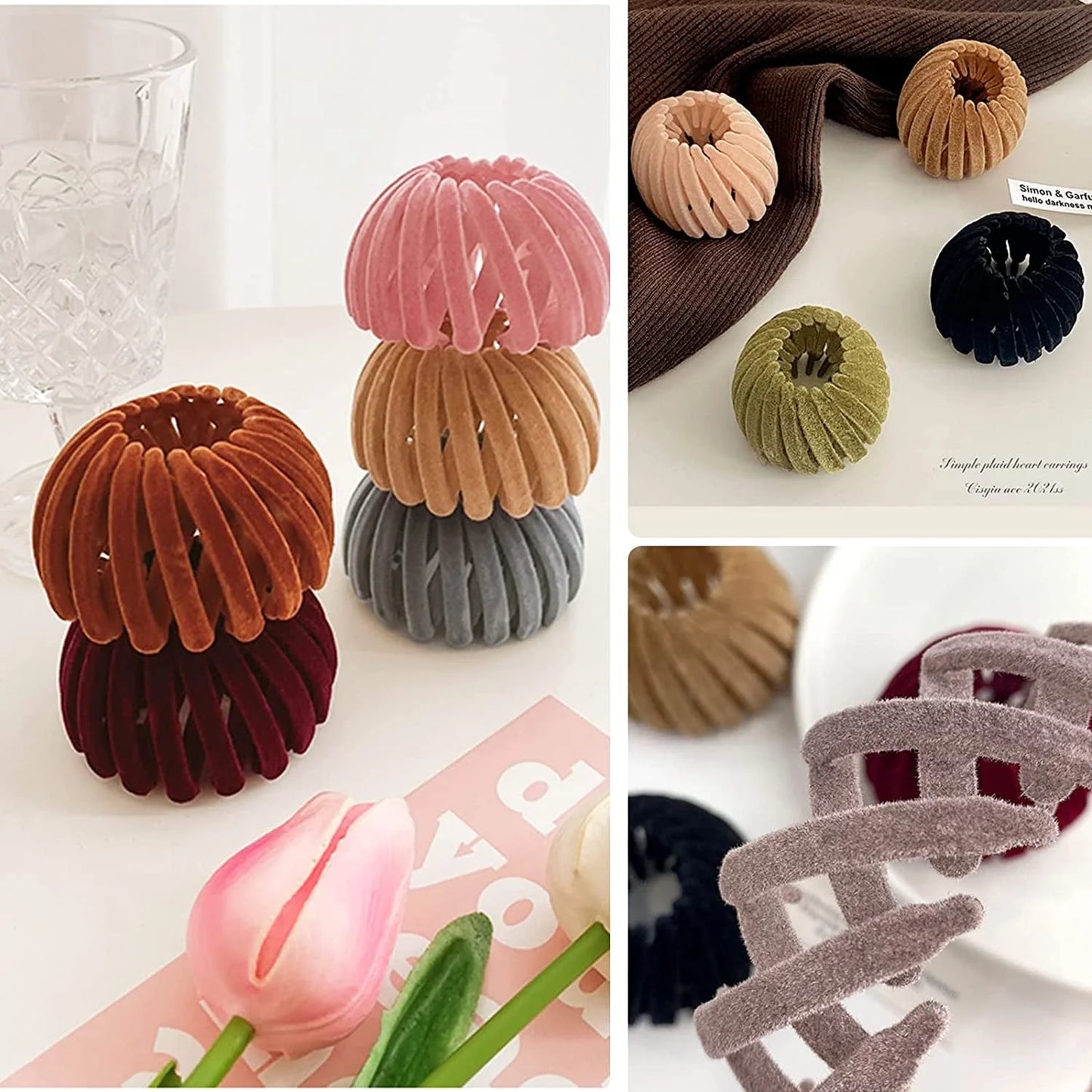 7Pcs Bird Nest Magic Hair Clip,  Lazy Bird'S Nest Plate Hairpin, Expandable Ponytail Holder, Velvet Hair Clips, Hairpin Donut Hair Bun Maker for Women Girls Long Natural Hair Accessories