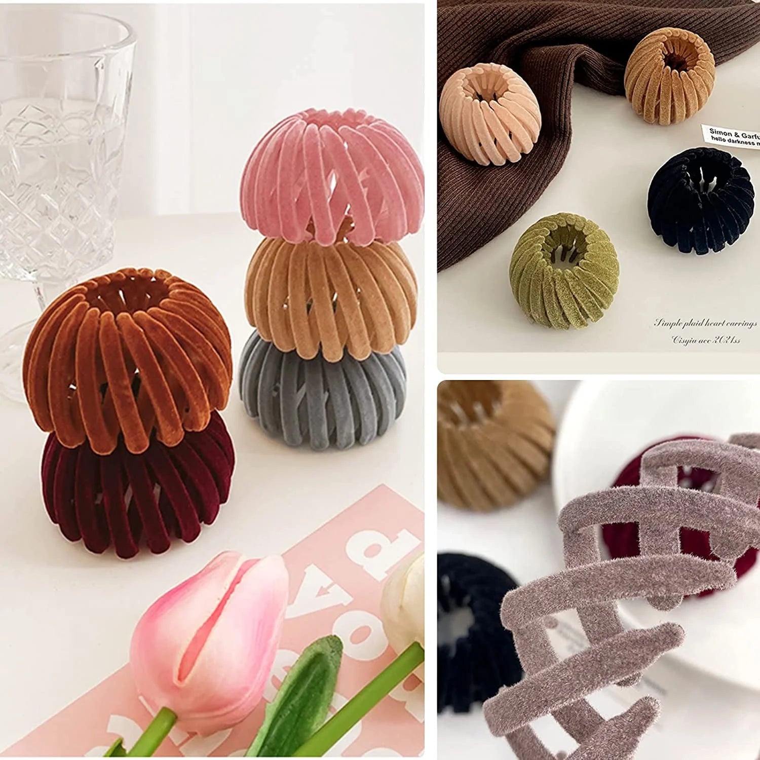 7Pcs Bird Nest Magic Hair Clip,  Lazy Bird'S Nest Plate Hairpin, Expandable Ponytail Holder, Velvet Hair Clips, Hairpin Donut Hair Bun Maker for Women Girls Long Natural Hair Accessories